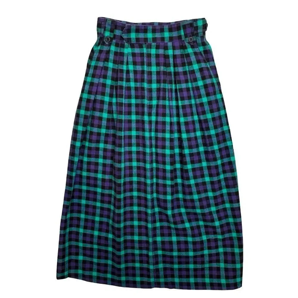 ALEXANDER CAMPBELL Purple & Green Plaid Set Skirt & Shirt Size 8